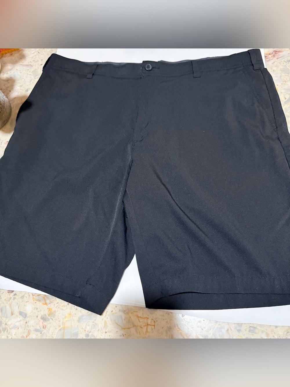 BCG Men’s Dark Gray Solid Chino Shorts Flat Front Stretch Slash Pockets Button